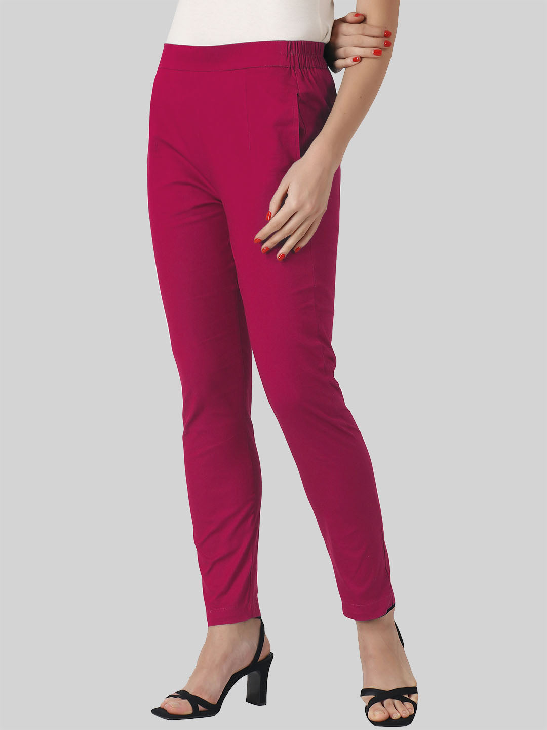 Saundarya Women’s Ankle Length Cotton Pants; Dark Pink