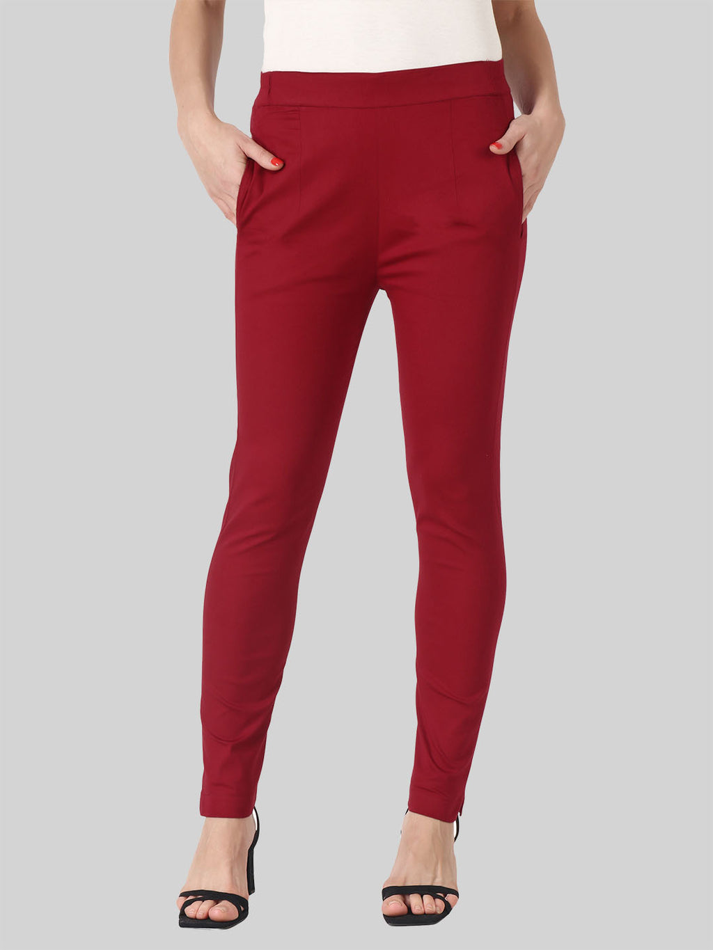 Saundarya Women’s Ankle Length Cotton Pants; Dark Maroon