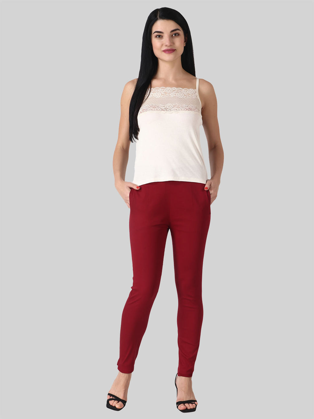 Saundarya Women’s Ankle Length Cotton Pants; Dark Maroon