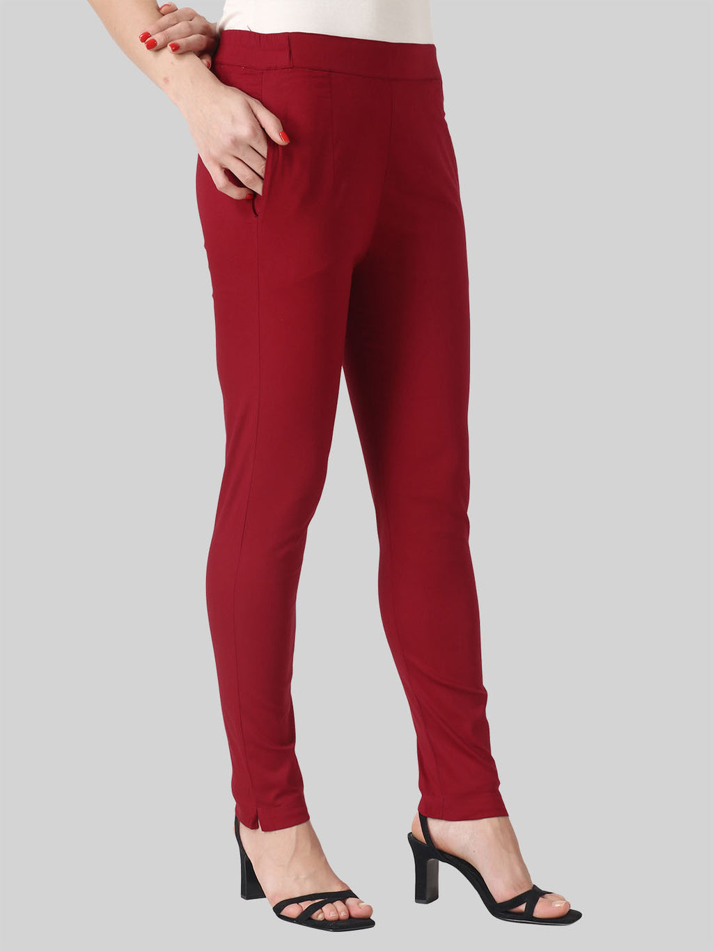 Saundarya Women’s Ankle Length Cotton Pants; Dark Maroon