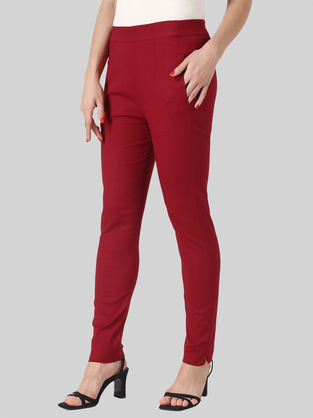 Saundarya Women’s Ankle Length Cotton Pants; Dark Maroon