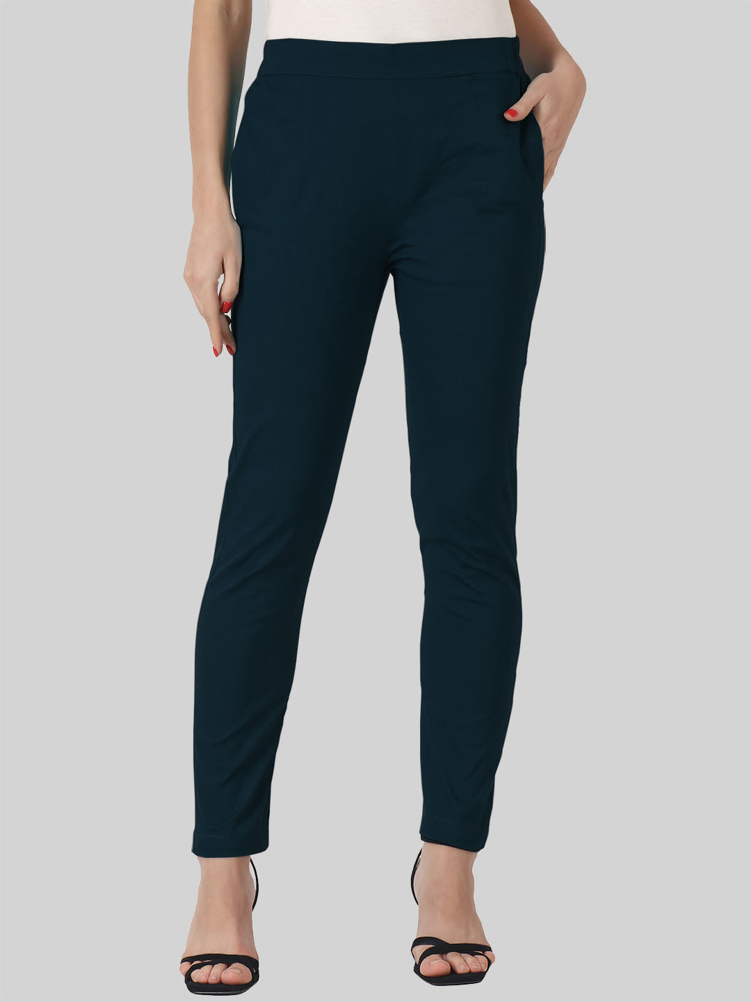 Saundarya Women’s Ankle Length Cotton Pants; Navy Blue