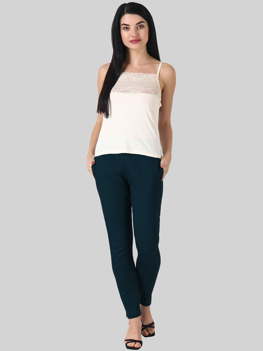 Saundarya Women’s Ankle Length Cotton Pants; Navy Blue