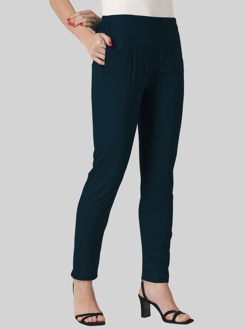 Saundarya Women’s Ankle Length Cotton Pants; Navy Blue