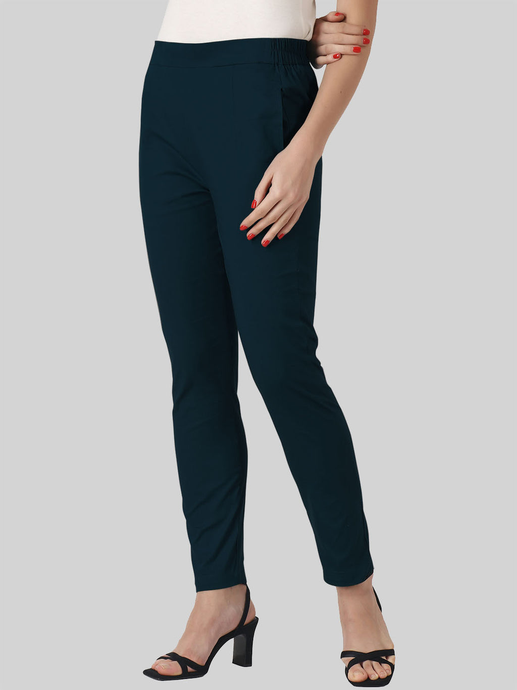 Saundarya Women’s Ankle Length Cotton Pants; Navy Blue