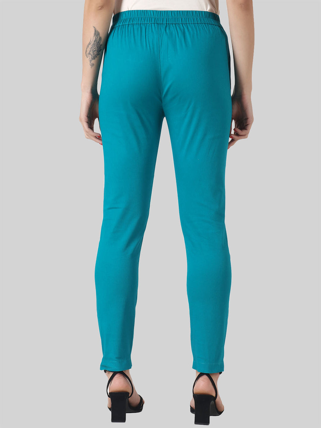 Saundarya Women’s Ankle Length Cotton Pants; Teal Green