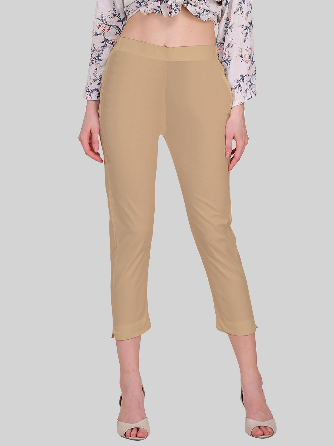 Saundarya Women’s Cropped Cotton Pants; Dark Beige