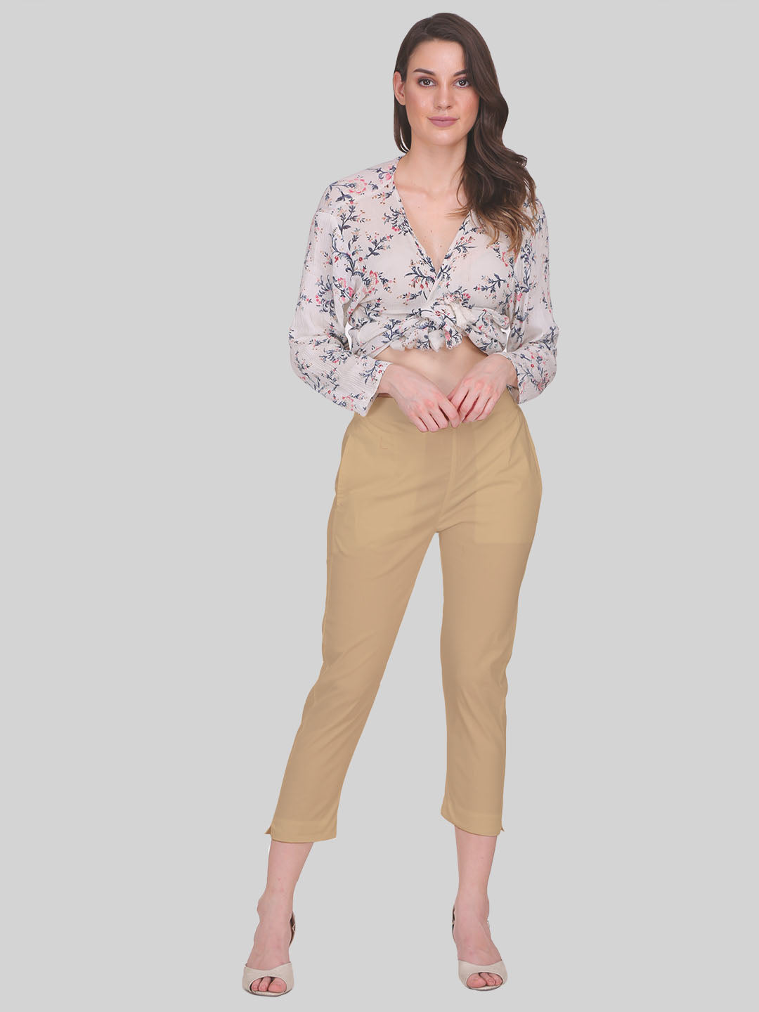 Saundarya Women’s Cropped Cotton Pants; Dark Beige