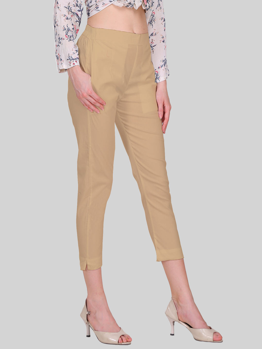 Saundarya Women’s Cropped Cotton Pants; Dark Beige