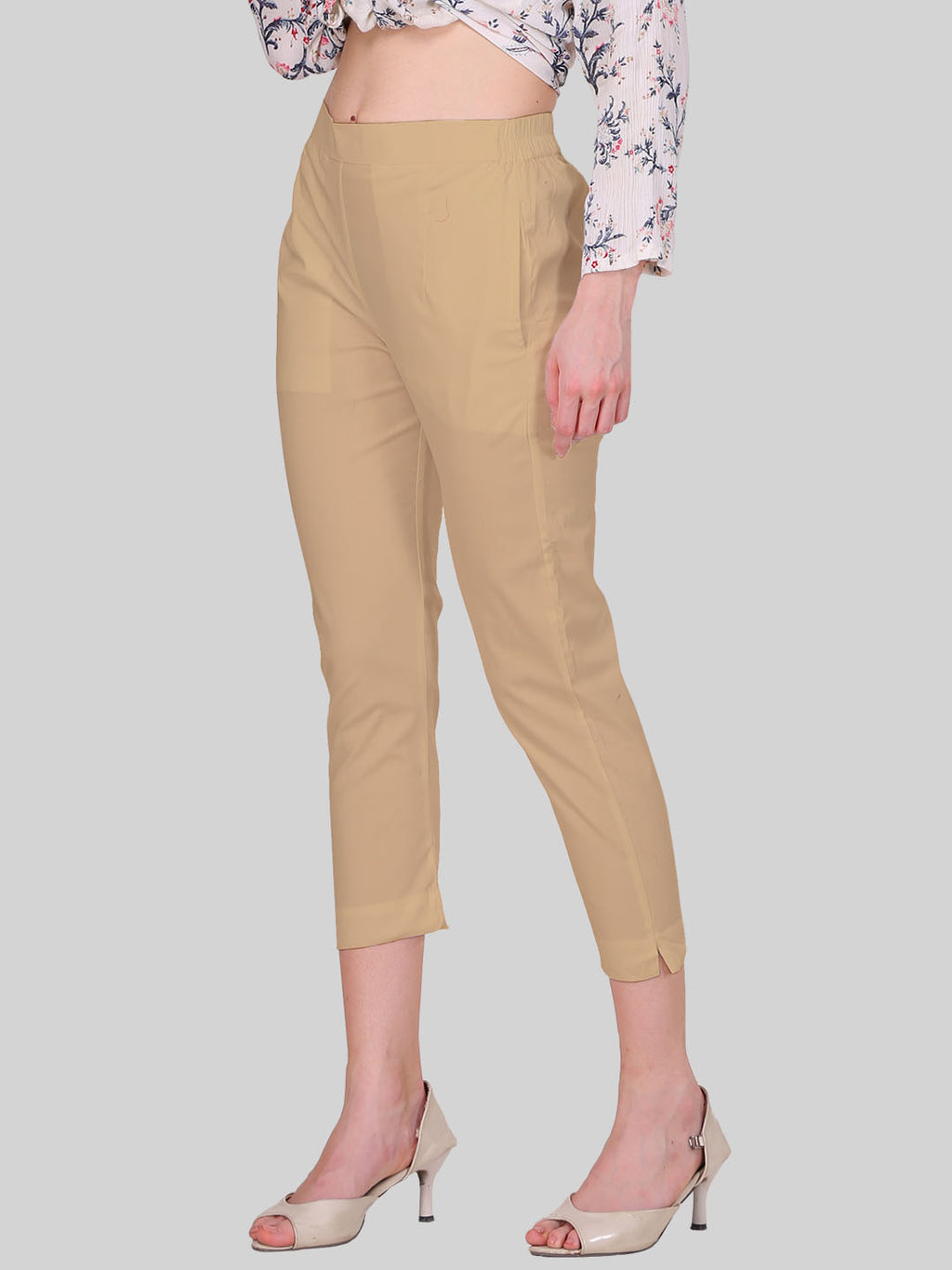 Saundarya Women’s Cropped Cotton Pants; Dark Beige