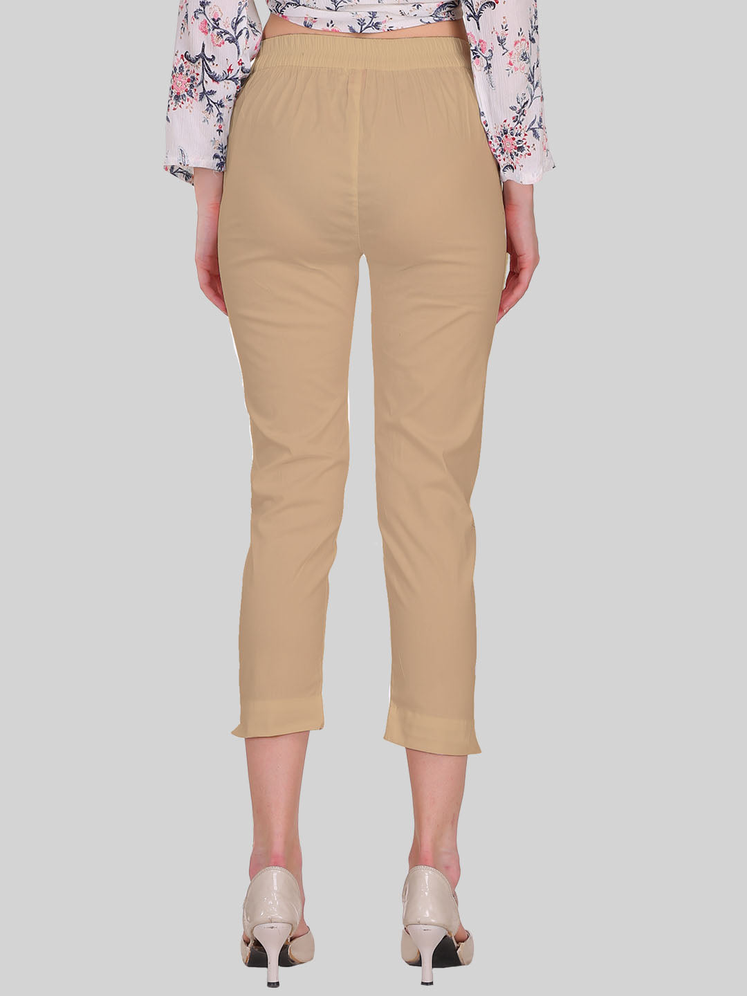Saundarya Women’s Cropped Cotton Pants; Dark Beige
