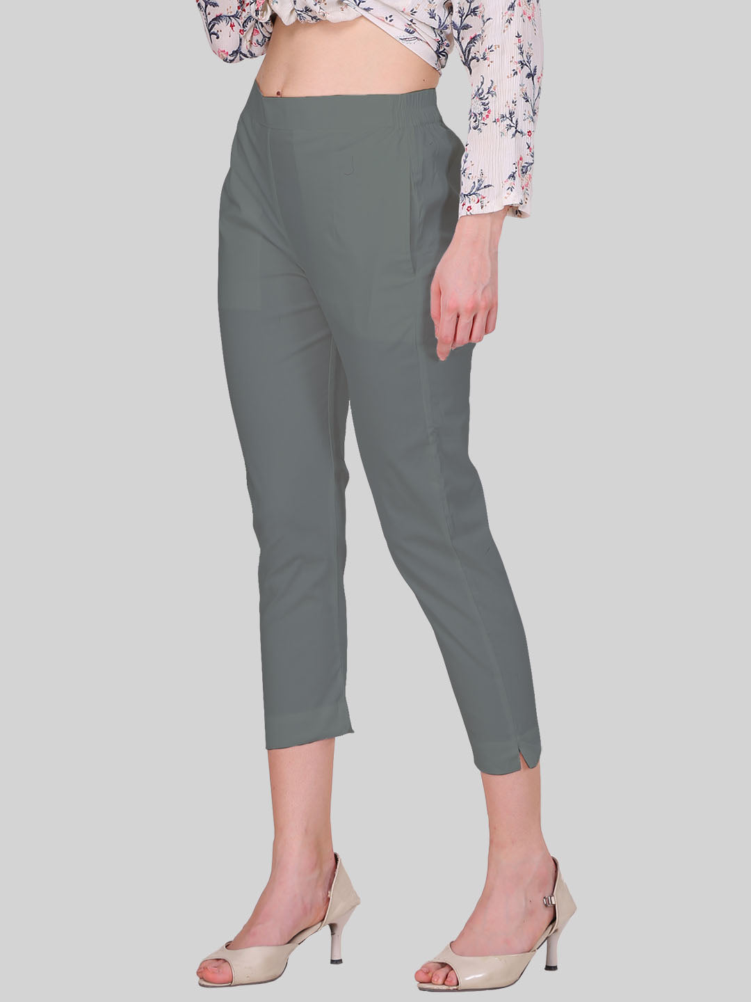 Saundarya Women’s Cropped Cotton Pants; Graphite Grey