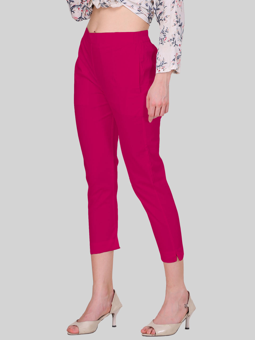 Saundarya Women’s Cropped Cotton Pants; Dark Pink