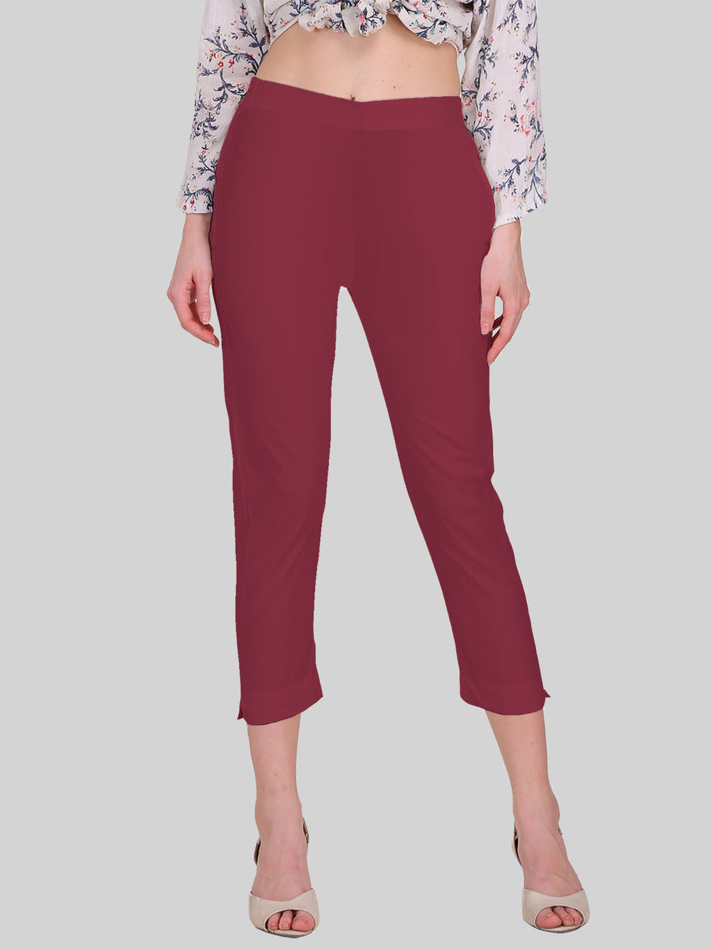 Saundarya Women’s Cropped Cotton Pants; Dark Maroon