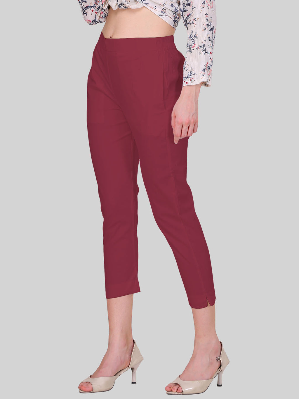 Saundarya Women’s Cropped Cotton Pants; Dark Maroon