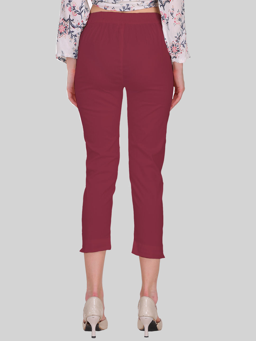 Saundarya Women’s Cropped Cotton Pants; Dark Maroon