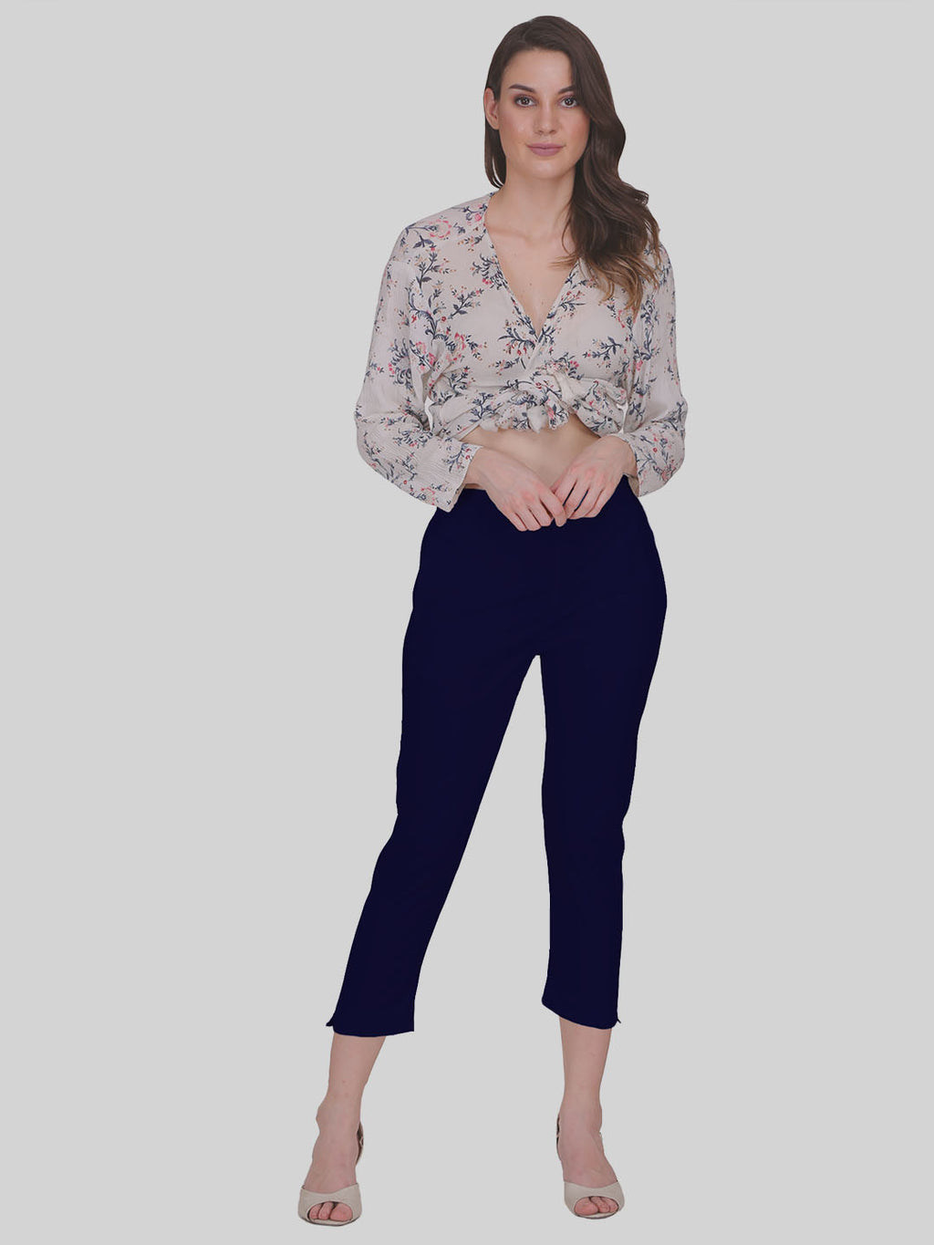 Saundarya Women’s Cropped Cotton Pants; Navy Blue