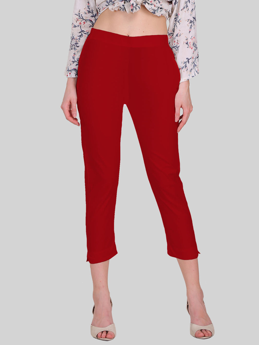 Saundarya Women’s Cropped Cotton Pants; Red