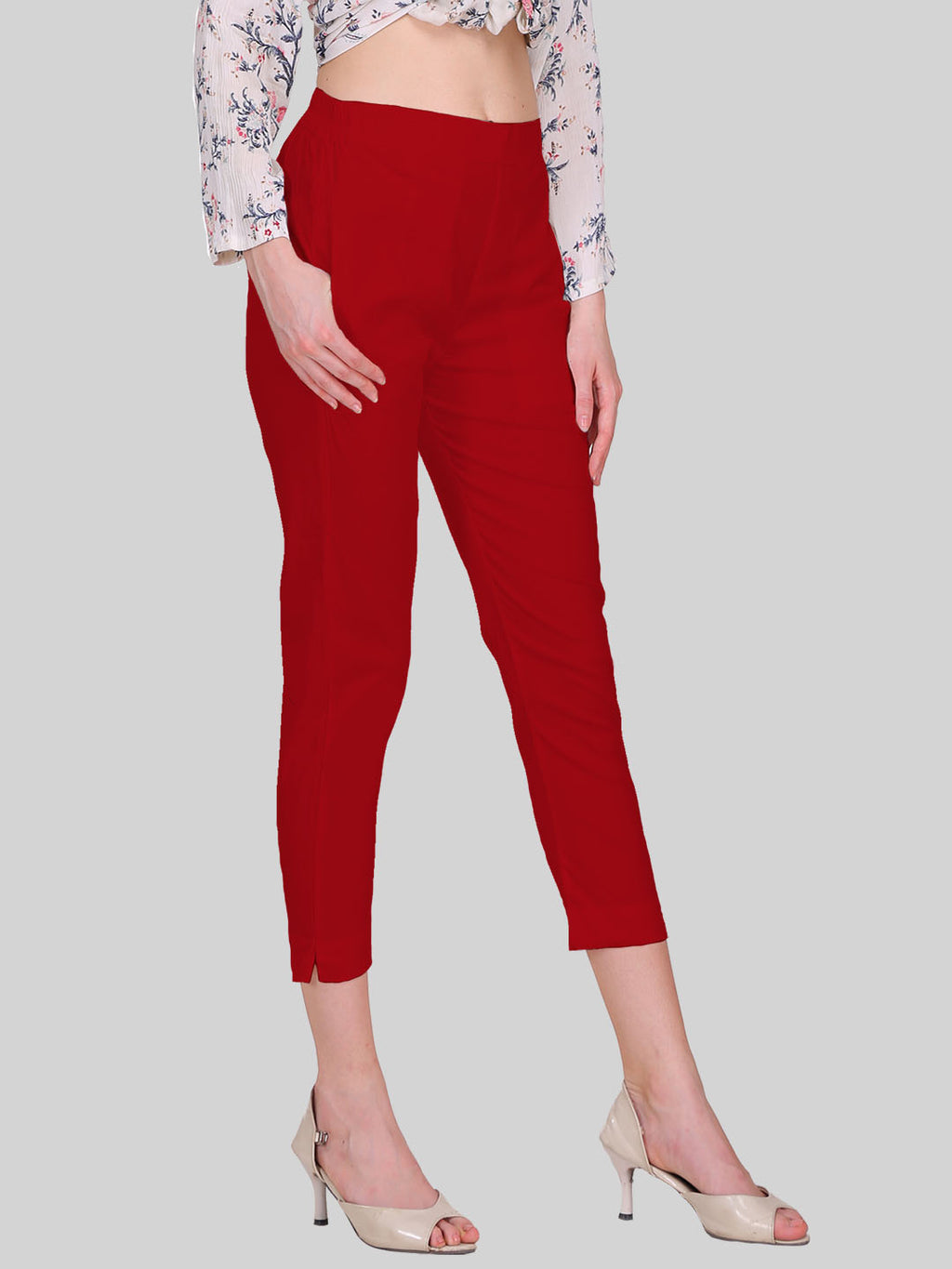 Saundarya Women’s Cropped Cotton Pants; Red