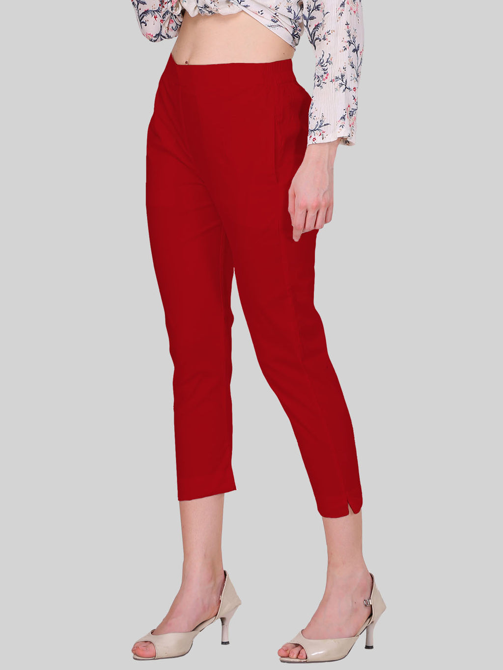 Saundarya Women’s Cropped Cotton Pants; Red