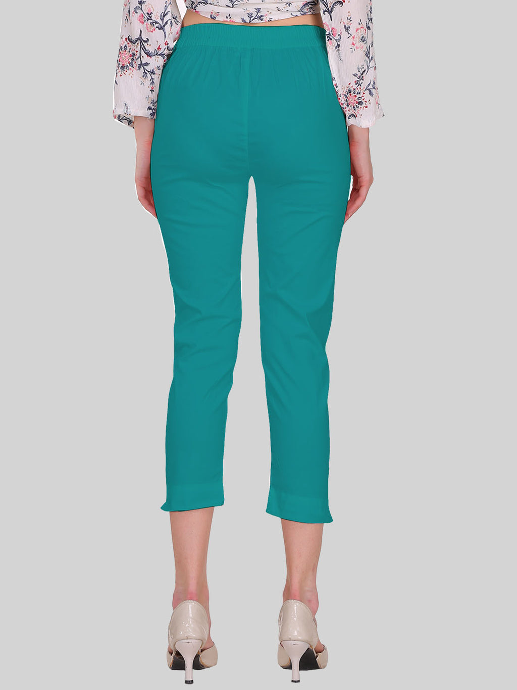 Saundarya Women’s Cropped Cotton Pants; Teal Green
