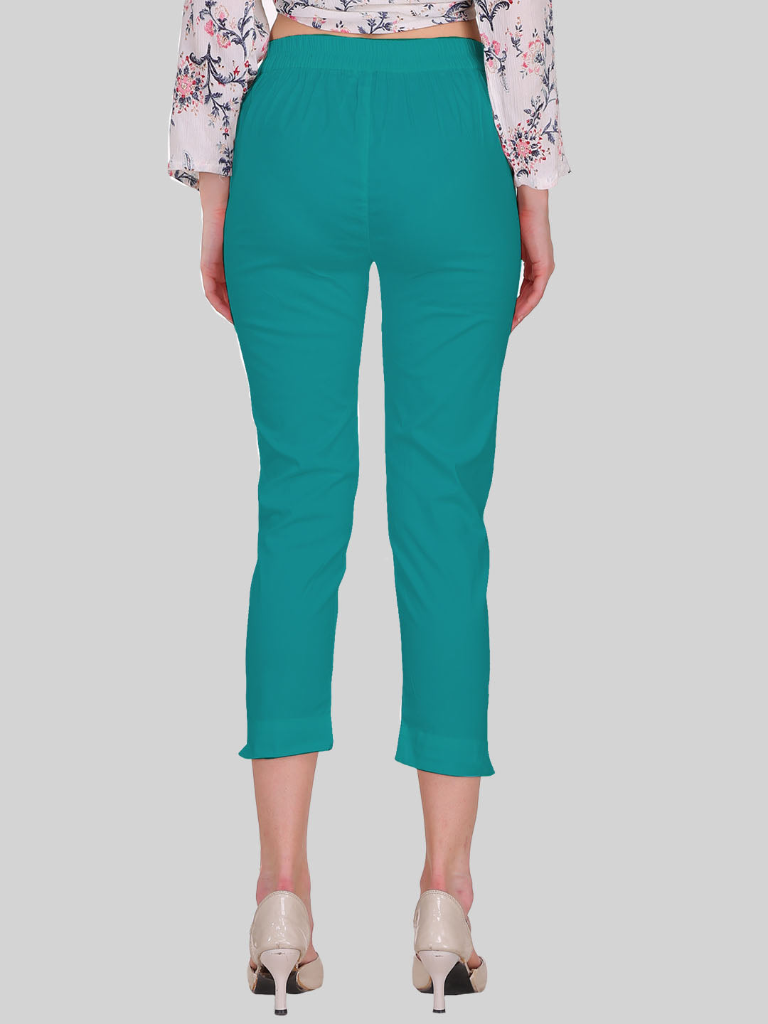 Saundarya Women’s Cropped Cotton Pants; Teal Green