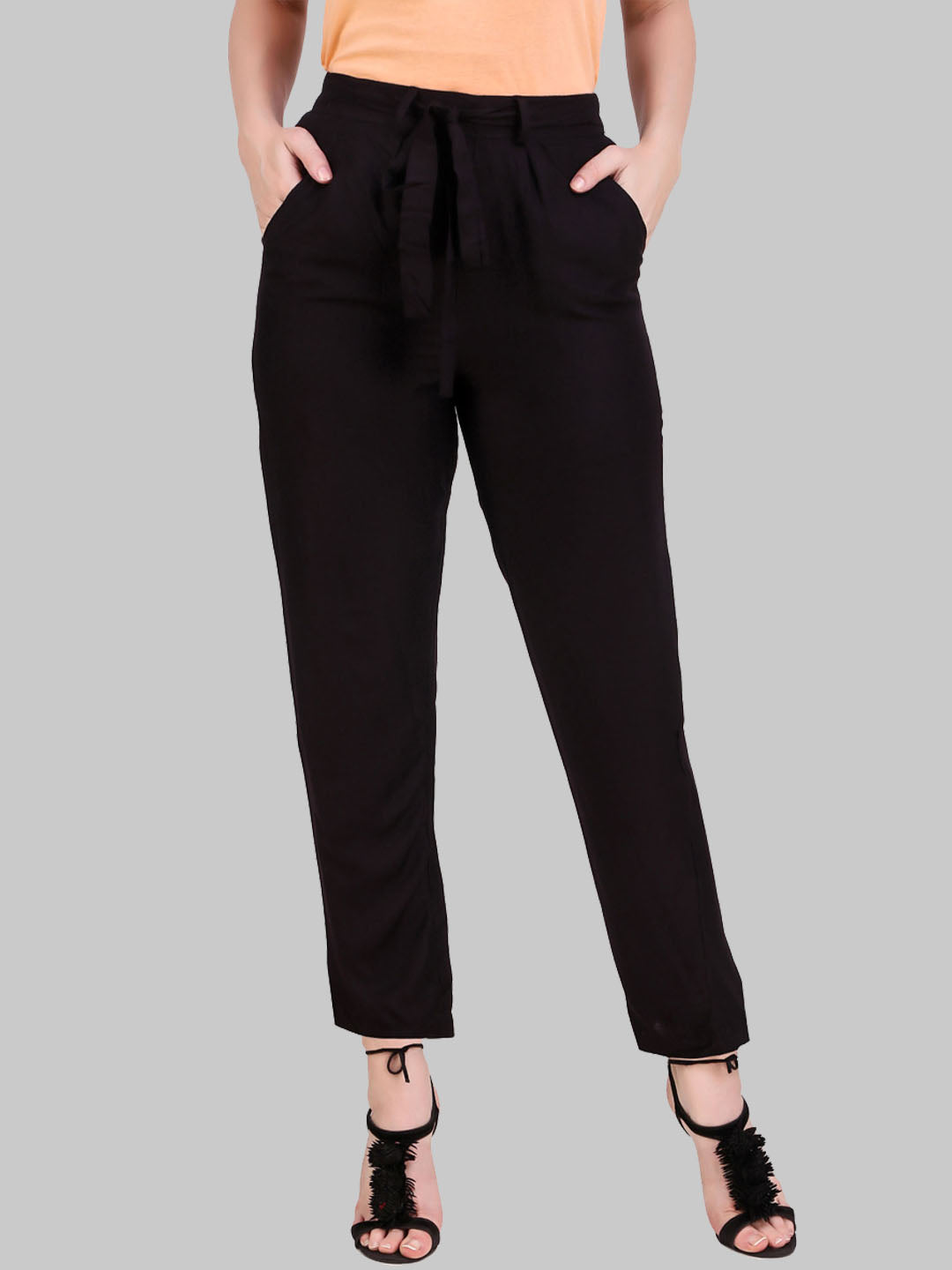 Saundarya Women's Rayon Loose Fit Tapered Pant Black