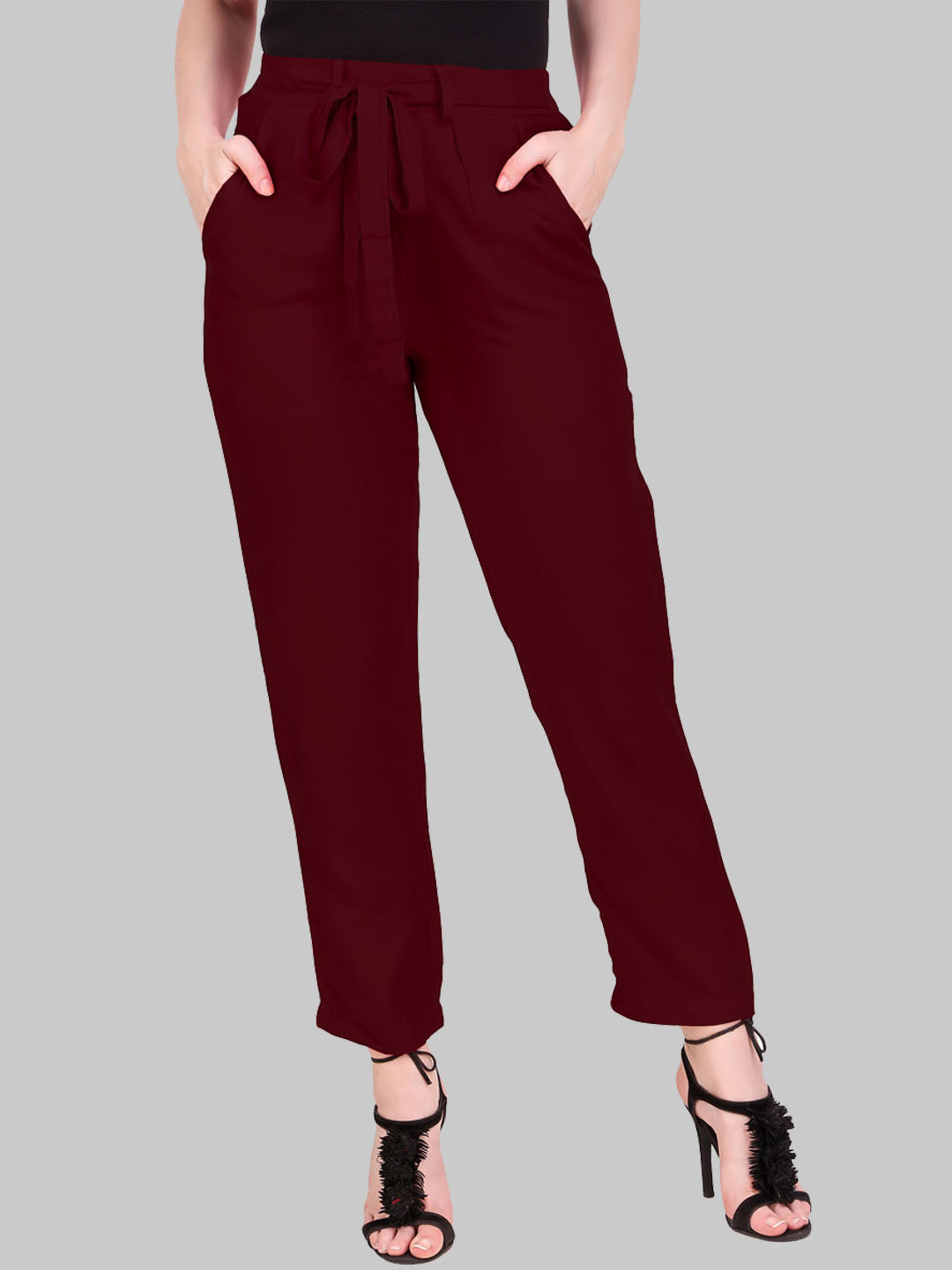 Saundarya Women's Rayon Loose Fit Tapered Pant Maroon