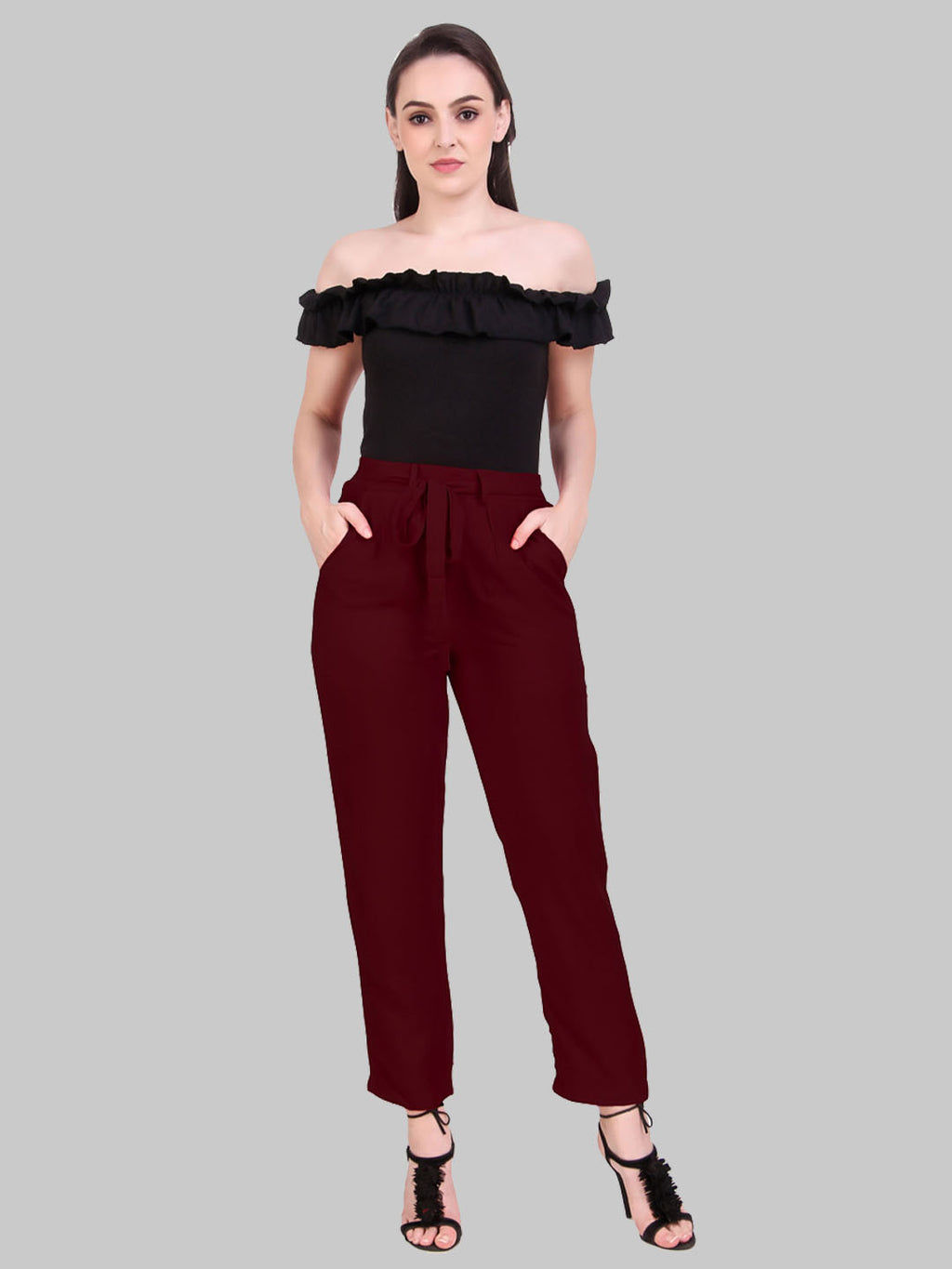 Saundarya Women's Rayon Loose Fit Tapered Pant Maroon