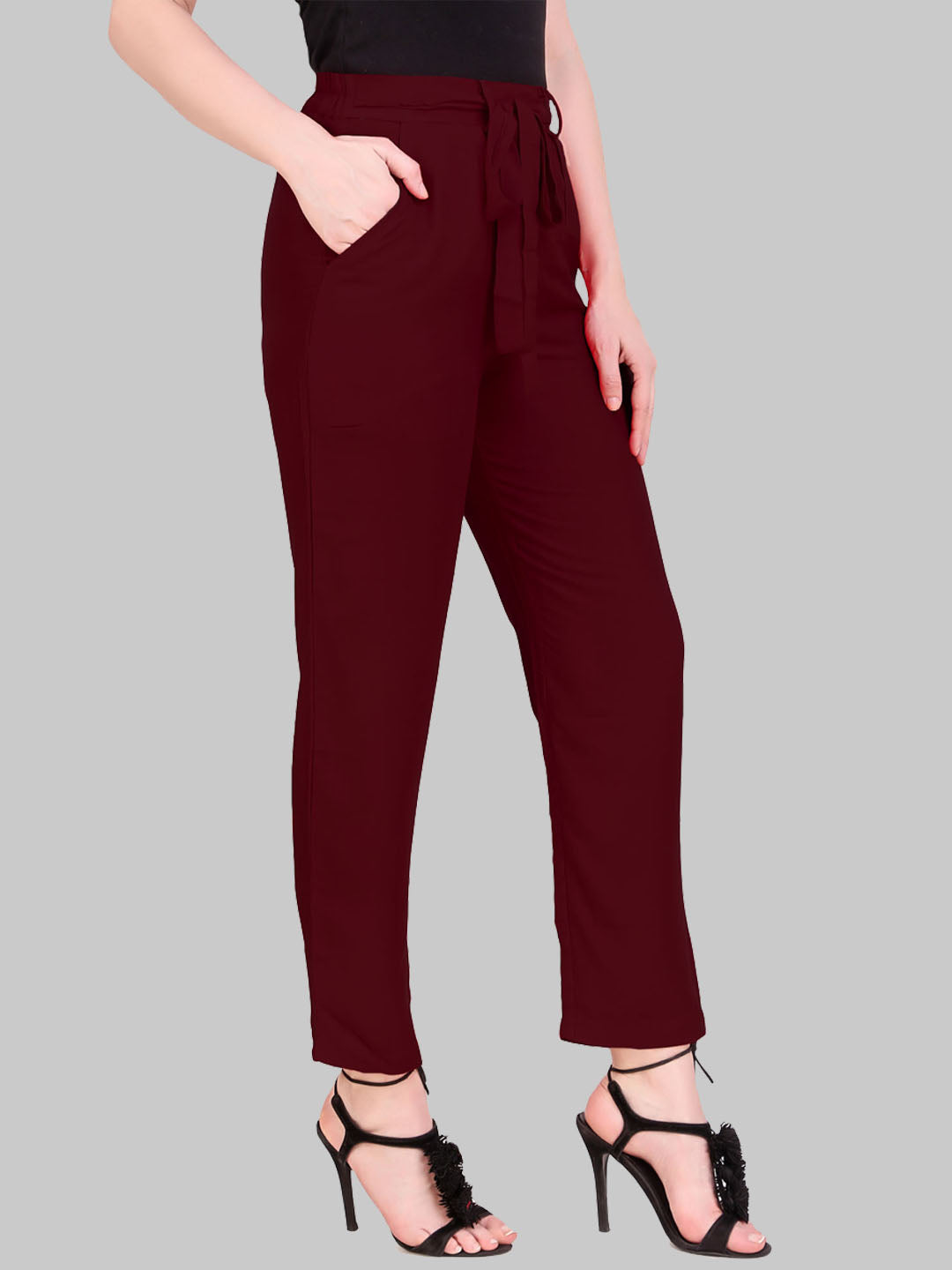 Saundarya Women's Rayon Loose Fit Tapered Pant Maroon