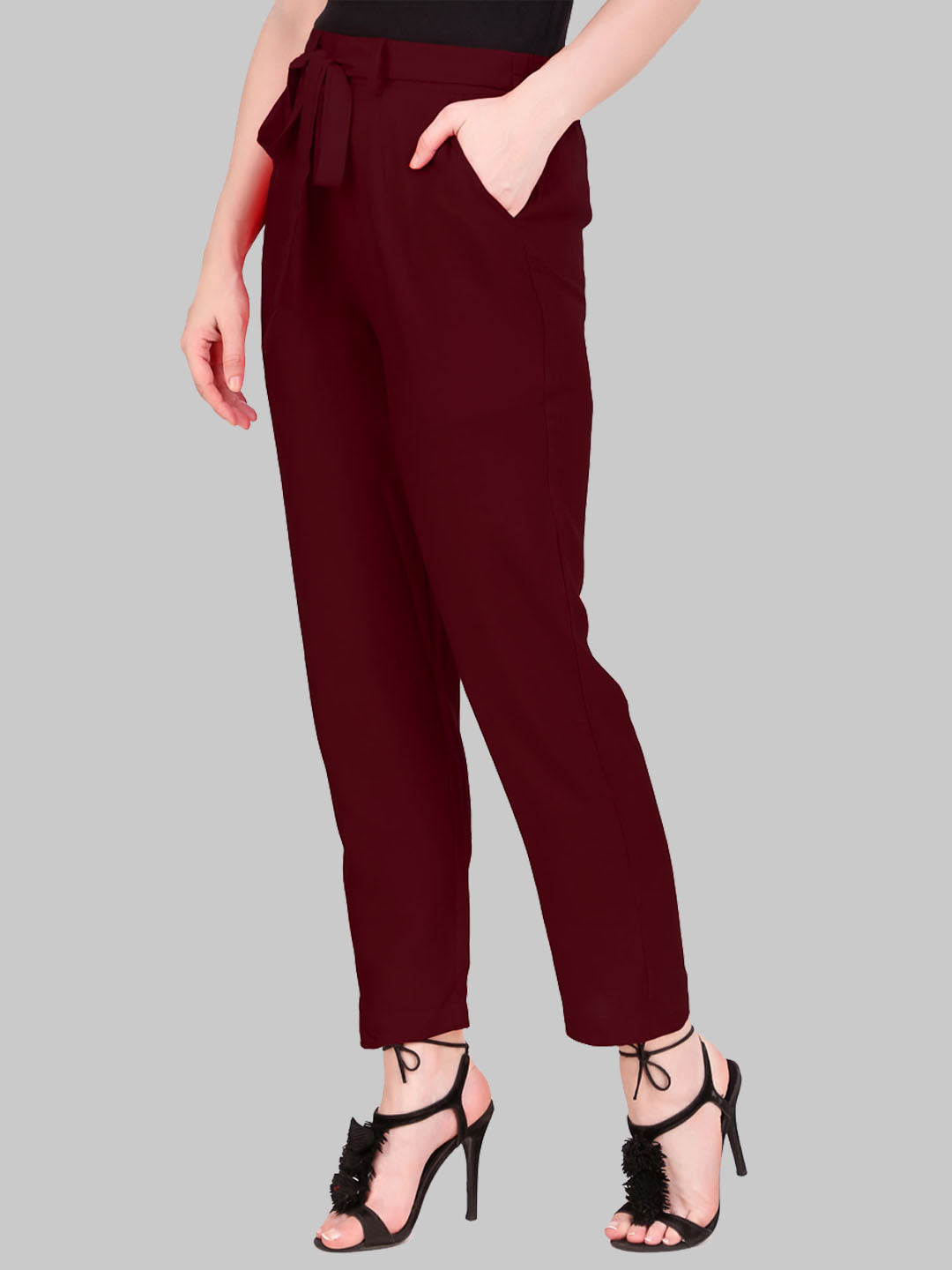 Saundarya Women's Rayon Loose Fit Tapered Pant Maroon