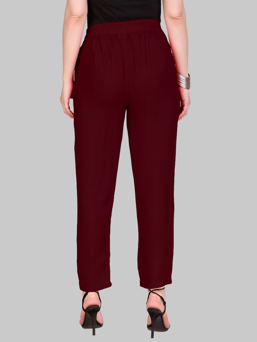 Saundarya Women's Rayon Loose Fit Tapered Pant Maroon