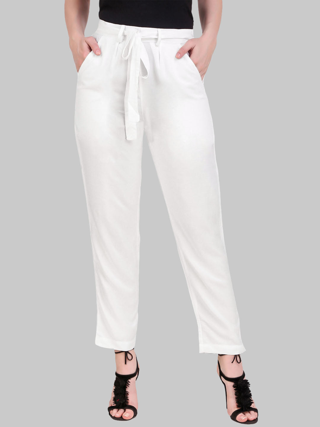 Saundarya Women's Rayon Loose Fit Tapered Pant White