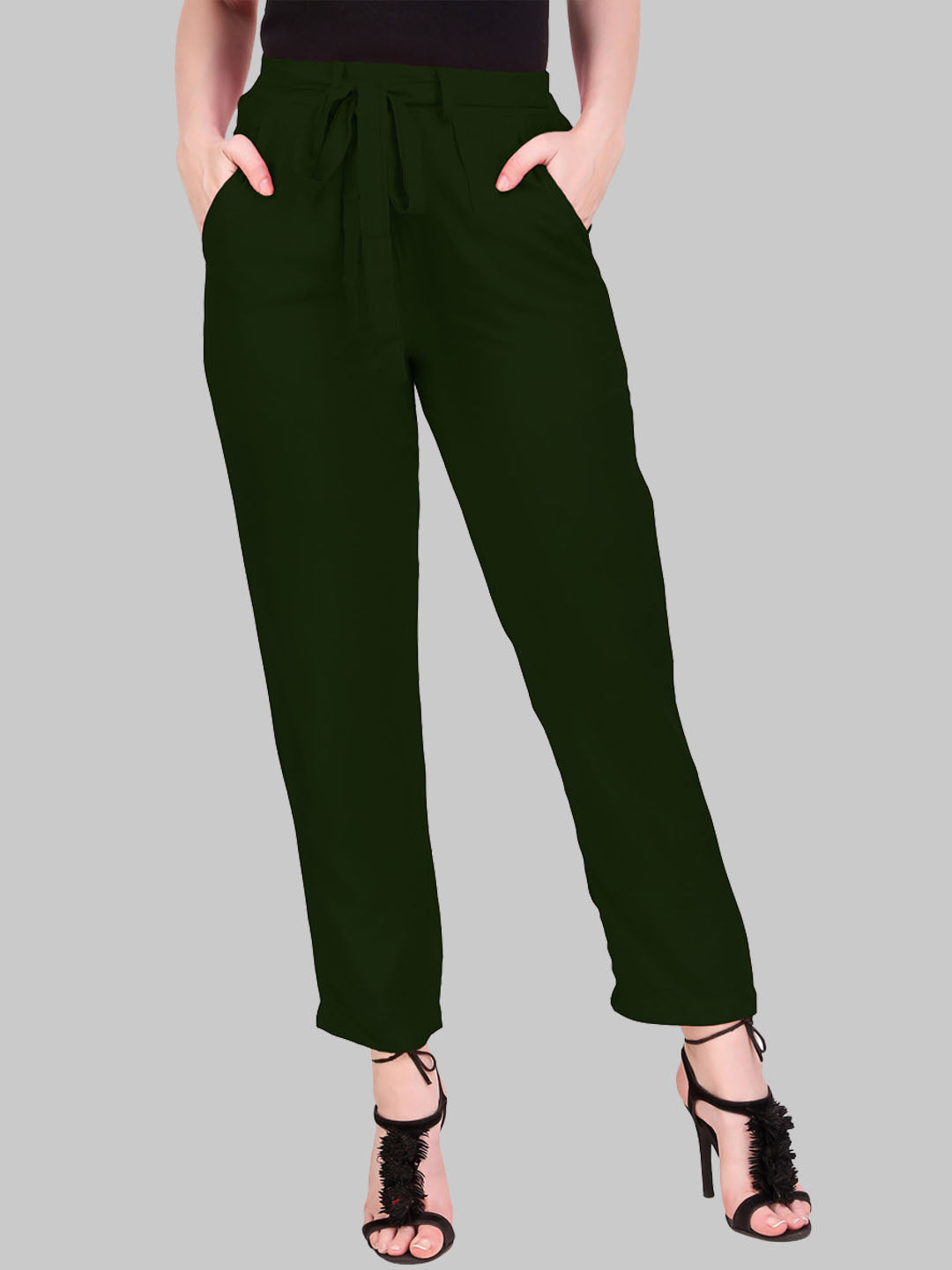 Saundarya Women's Rayon Loose Fit Tapered Pant Olive Green