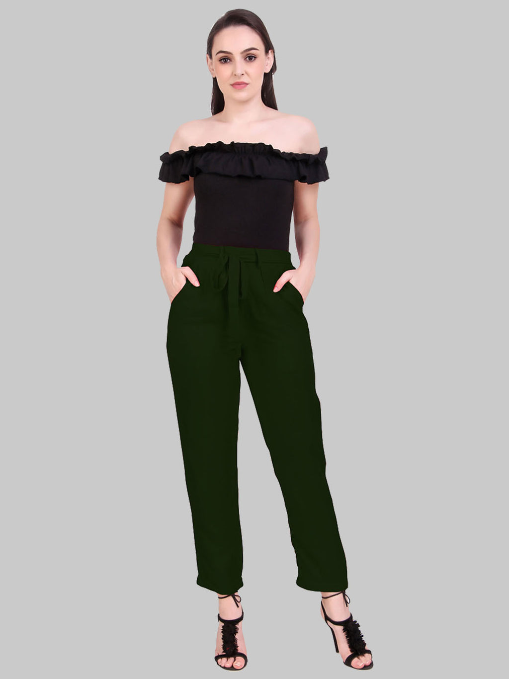 Saundarya Women's Rayon Loose Fit Tapered Pant Olive Green