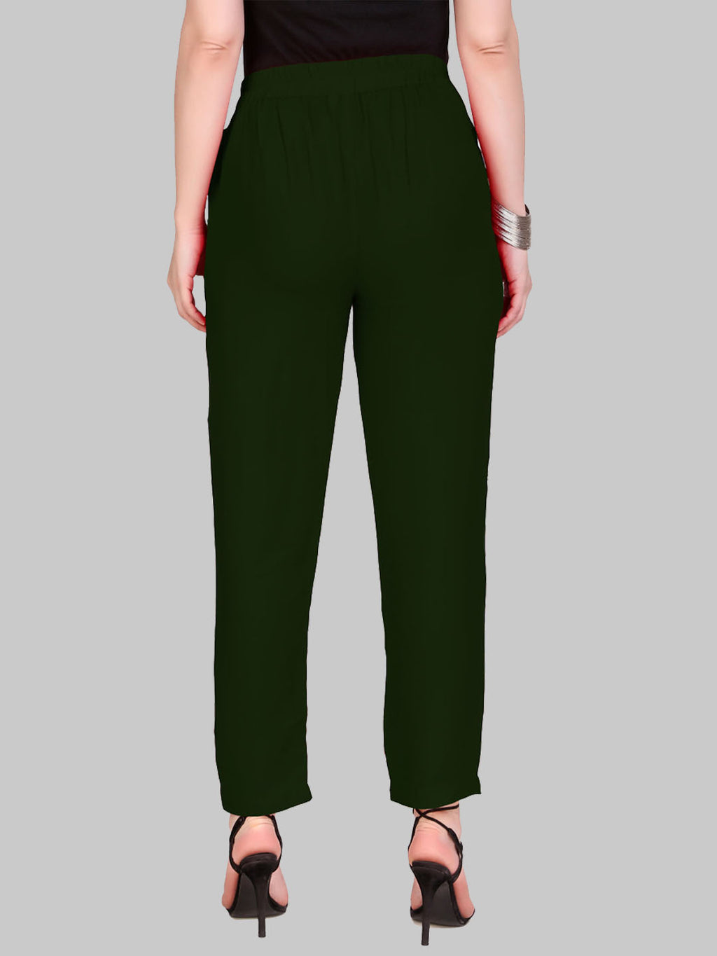 Saundarya Women's Rayon Loose Fit Tapered Pant Olive Green