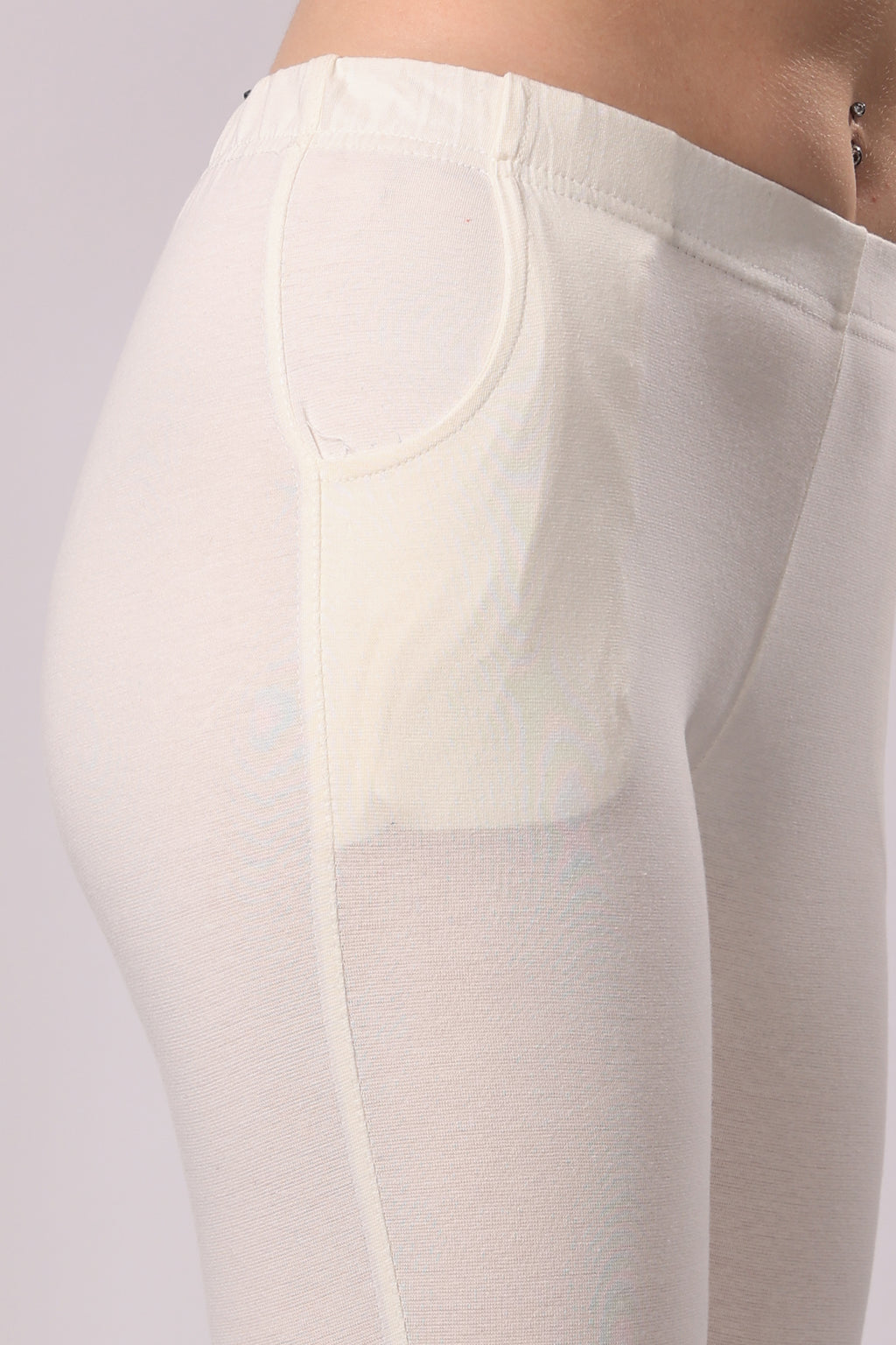 Saundarya Women’s Slim Fit Pocket  Super Combed Cotton Rich Lycra Fabric Tailored Cut Stretchable Solid Plain Color Leggings; Off White