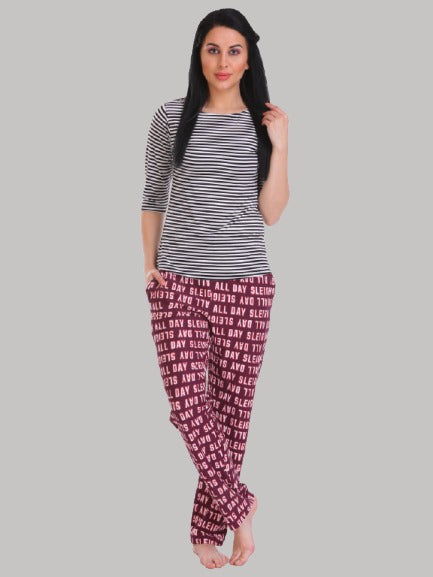 Saundarya Women's Relaxed Fit Cotton Lounge Pant Maroon