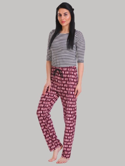 Saundarya Women's Relaxed Fit Cotton Lounge Pant Maroon