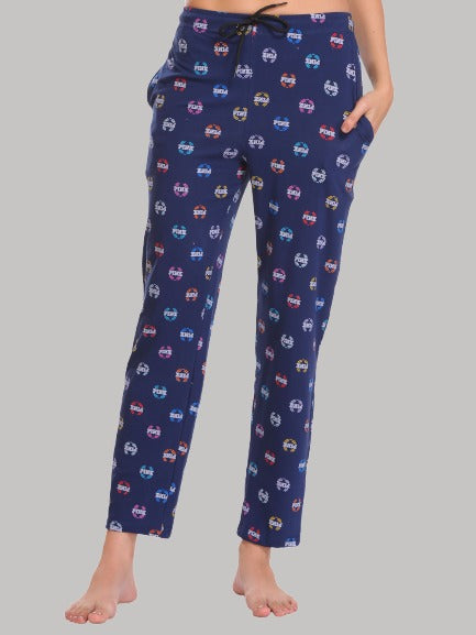 Saundarya Women's Relaxed Fit Cotton Lounge Pant Navy Blue