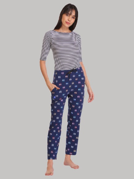 Saundarya Women's Relaxed Fit Cotton Lounge Pant Navy Blue
