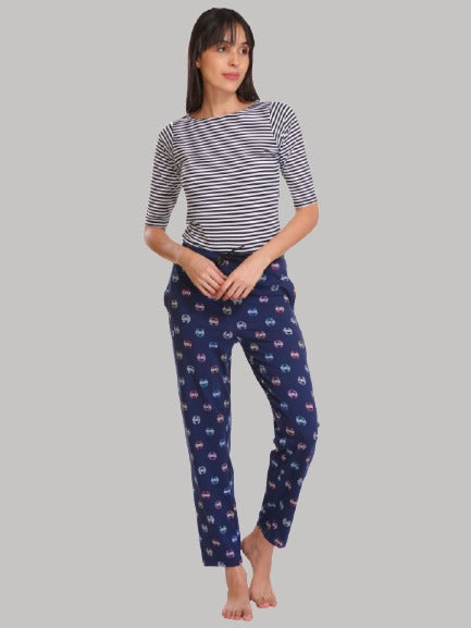 Saundarya Women's Relaxed Fit Cotton Lounge Pant Navy Blue