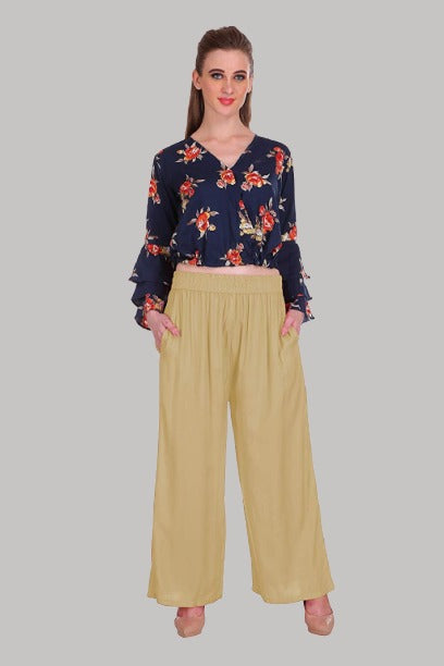 Saundarya Women's Relaxed Fit Palazzos Beige