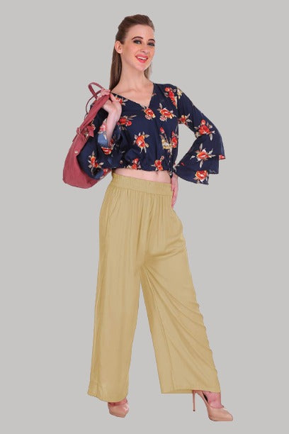 Saundarya Women's Relaxed Fit Palazzos Beige