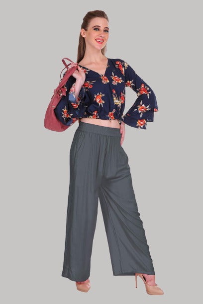 Saundarya Women's Relaxed Fit Palazzos Grey