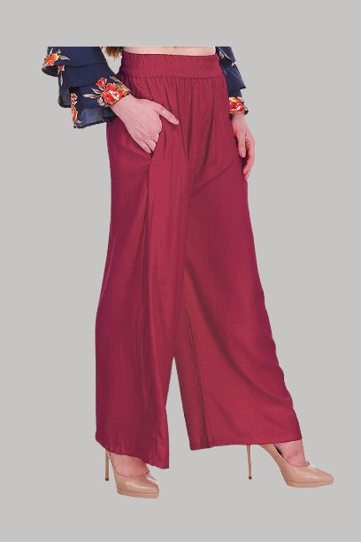 Saundarya Women's Relaxed Fit Palazzos Maroon