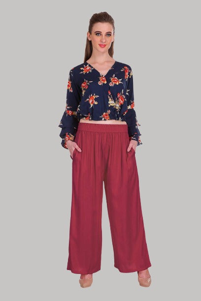 Saundarya Women's Relaxed Fit Palazzos Maroon