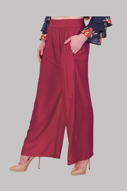 Saundarya Women's Relaxed Fit Palazzos Maroon