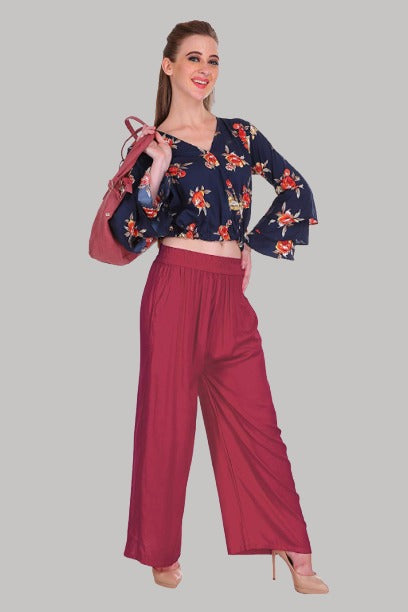 Saundarya Women's Relaxed Fit Palazzos Maroon