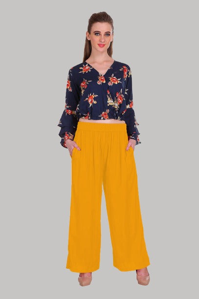Saundarya Women's Relaxed Fit Palazzos Mustard